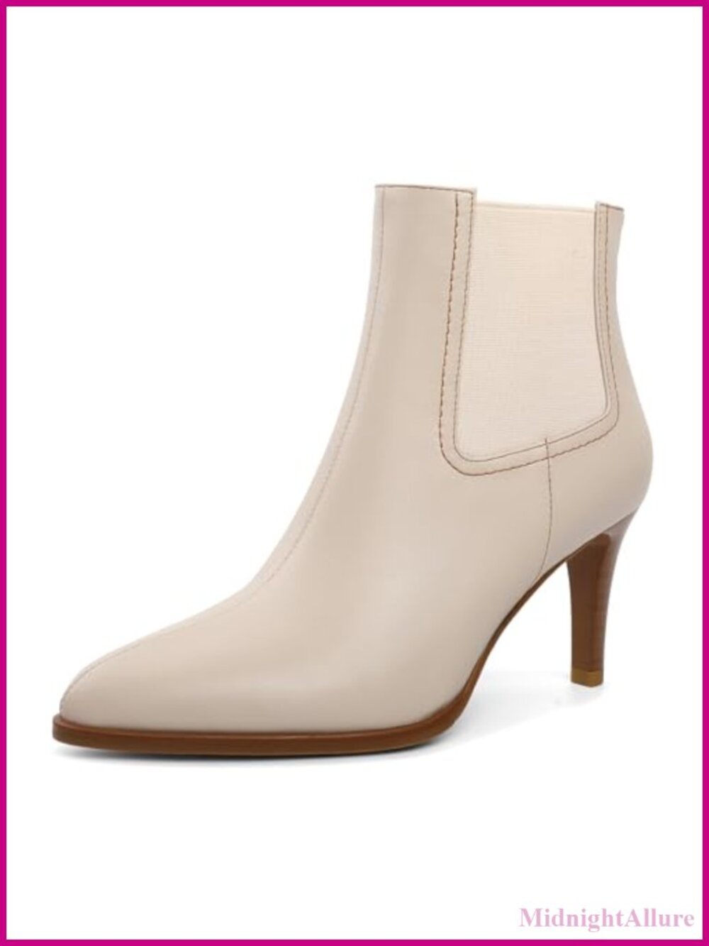 Women's Pointed Toe Kitten Heel Ankle Boots with Back Zipper Faux Leather